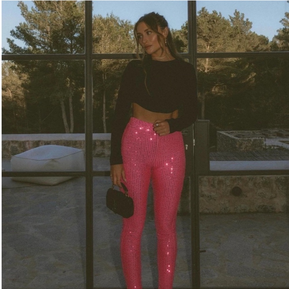 SLA THE LABEL PINK SEQUIN LEGGINGS